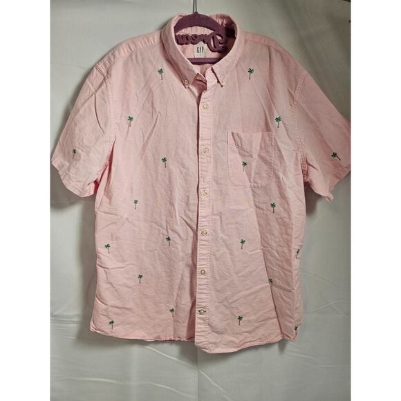 GAP Martini Shirt Mens Large Pink Palm Tree Casual Button Up Short Sleeve XL - Picture 1 of 15